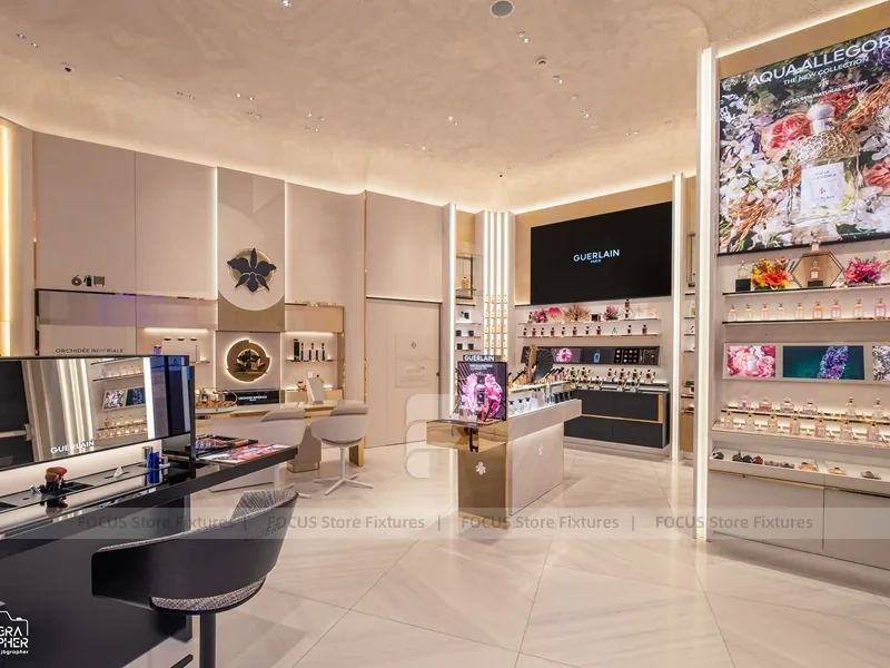 Beige Cosmetics Boutique with Black Display Gondolas