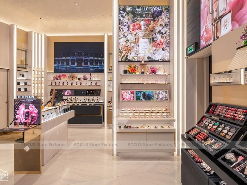 Beige Cosmetics Boutique with Black Display Gondolas