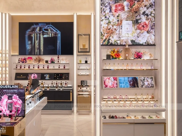 Beige Cosmetics Boutique with Black Display Gondolas