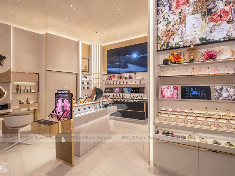 Beige Cosmetics Boutique with Black Display Gondolas