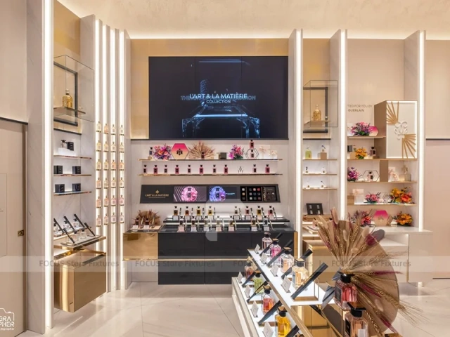 Beige Cosmetics Boutique with Black Display Gondolas