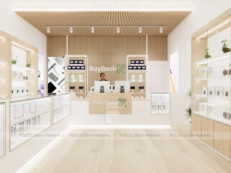 Beige Green Mobile Phone Retail Interior