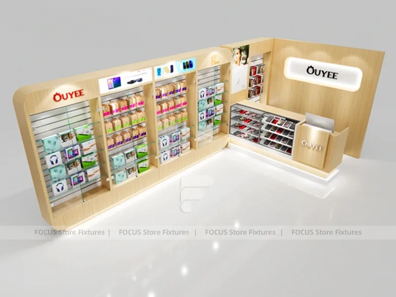Beige Red Ouye Phone Store Fixture Layout