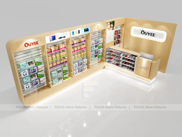 Beige Red Ouye Phone Store Fixture Layout