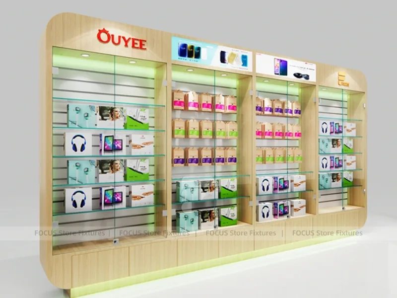 Beige Red Ouye Phone Store Fixture Layout