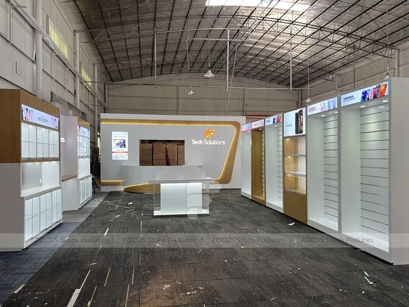 Beige White Mobile Phone Store Interior Fixture