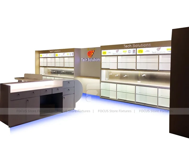 Black Beige Mobile Phone Store Display Wall
