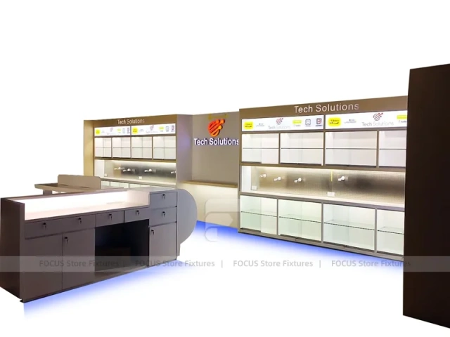 Black Beige Mobile Phone Store Display Wall