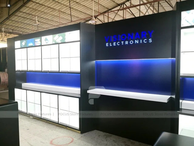 Black Blue Electronics Wall Display Cabinet