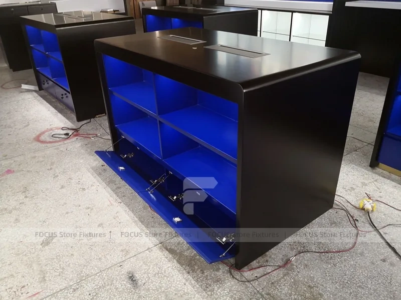 Black Blue Electronics Wall Display Cabinet