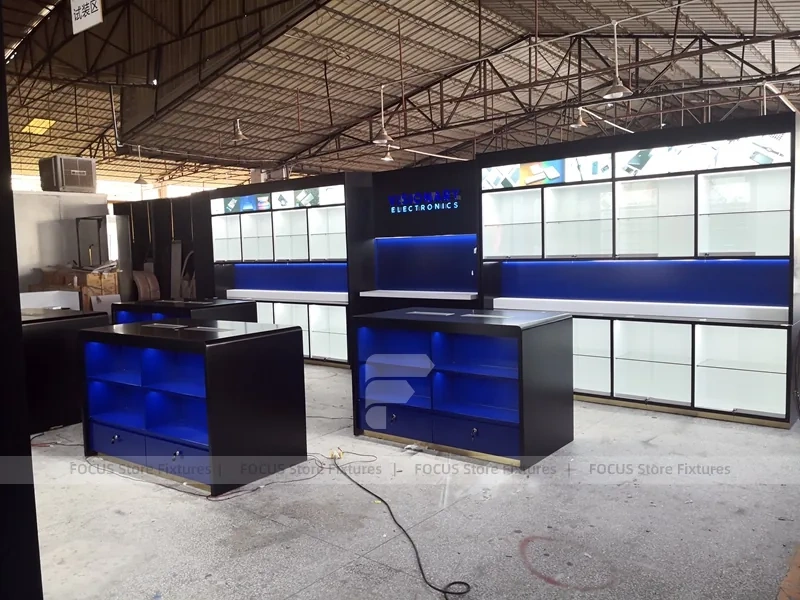 Black Blue Electronics Wall Display Cabinet