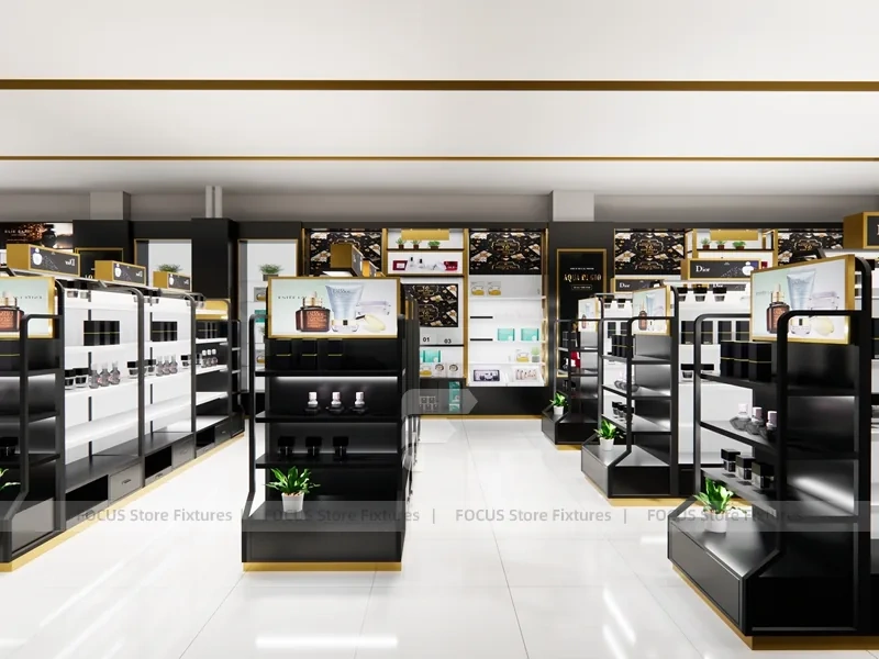 Black Cosmetics Display Store with Island Counters