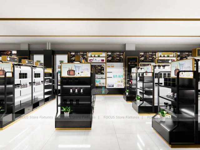 Black Cosmetics Display Store with Island Counters