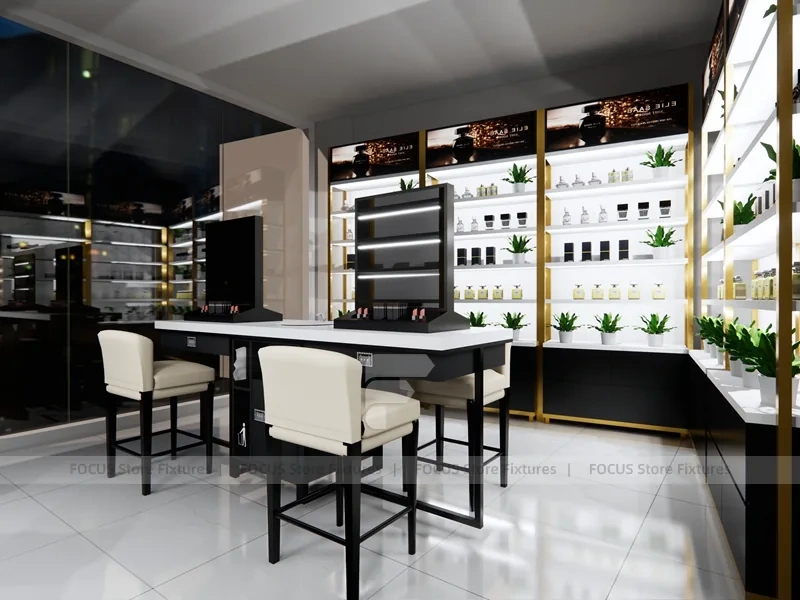 Black Cosmetics Display Store with Island Counters