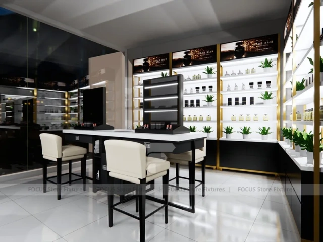 Black Cosmetics Display Store with Island Counters