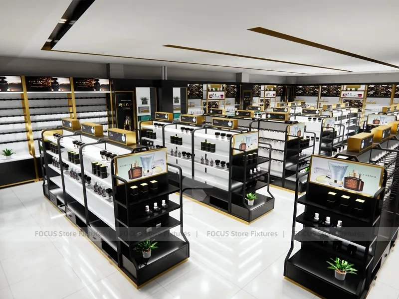 Black Cosmetics Display Store with Island Counters