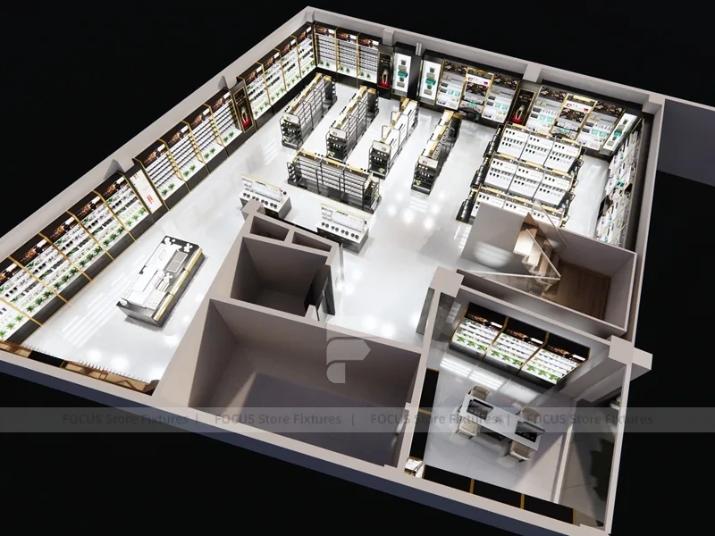 Black Cosmetics Display Store with Island Counters