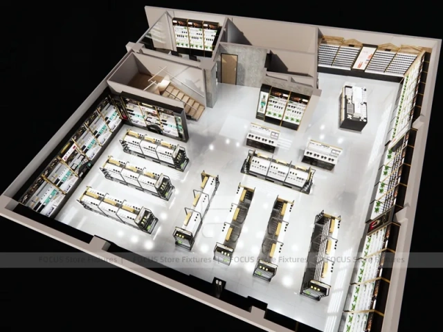 Black Cosmetics Display Store with Island Counters