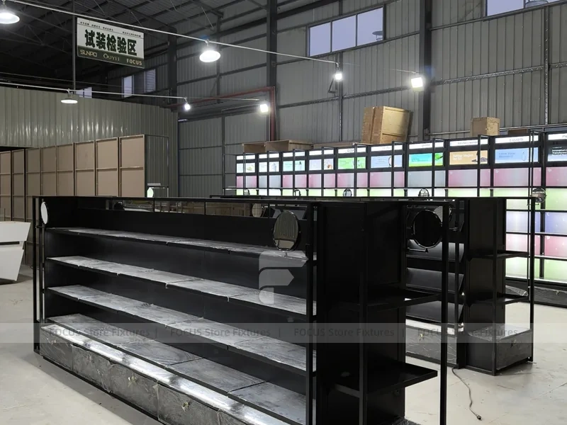 Black Cosmetics Gondola Shelf with Lightbox Wall