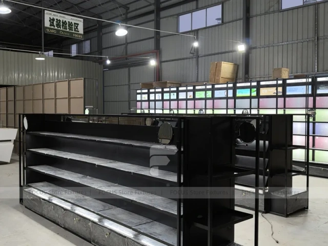 Black Cosmetics Gondola Shelf with Lightbox Wall