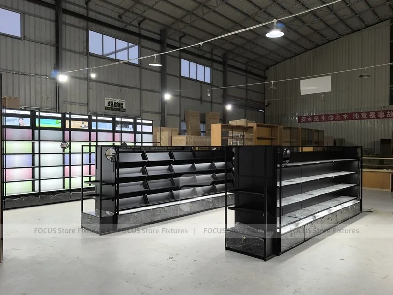 Black Cosmetics Gondola Shelf with Lightbox Wall