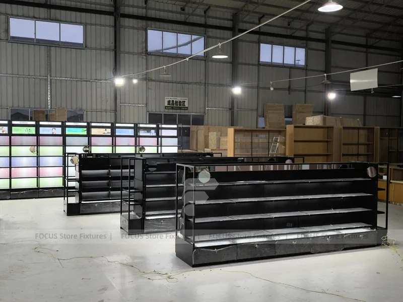 Black Cosmetics Gondola Shelf with Lightbox Wall
