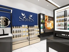 Black Cosmetics Store with Angled Makeup Gondola