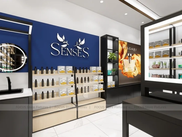 Black Cosmetics Store with Angled Makeup Gondola