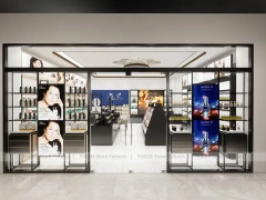 Black Cosmetics Store with Angled Makeup Gondola