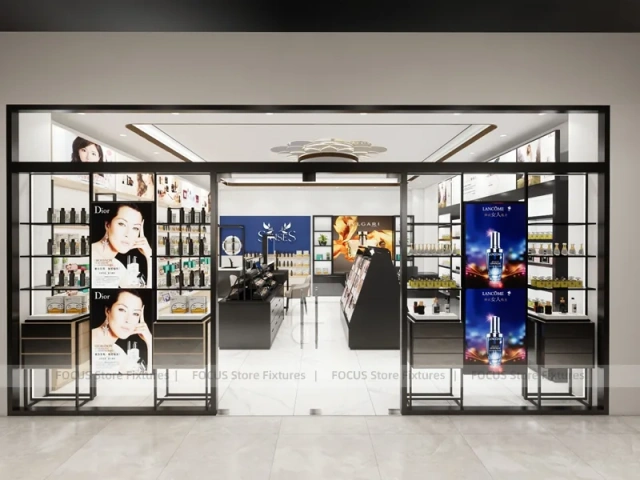 Black Cosmetics Store with Angled Makeup Gondola