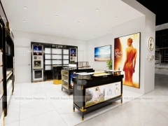 Black Gold Cosmetics Counter with Wall Shelving