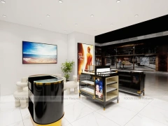 Black Gold Cosmetics Counter with Wall Shelving