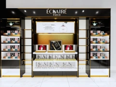 Black Gold Cosmetics Counter with Wall Shelving