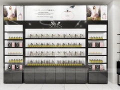 Black Gold Cosmetics Counter with Wall Shelving