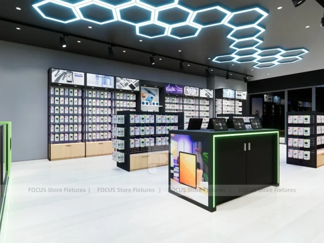 Black Green Mobile Accessories Store Interior
