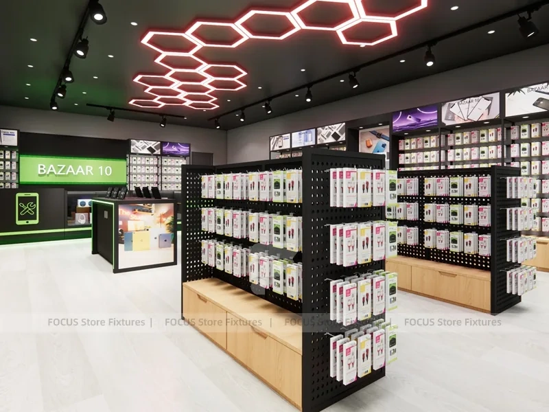 Black Green Mobile Accessories Store Interior
