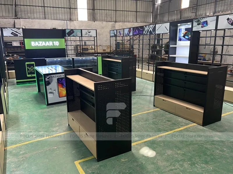 Black Green Phone Repair Kiosk Counter Set