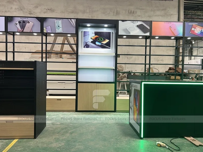 Black Green Phone Repair Kiosk Counter Set