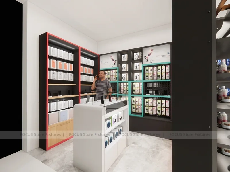Black Red Cosmetics Store Wall and Gondola Shelves