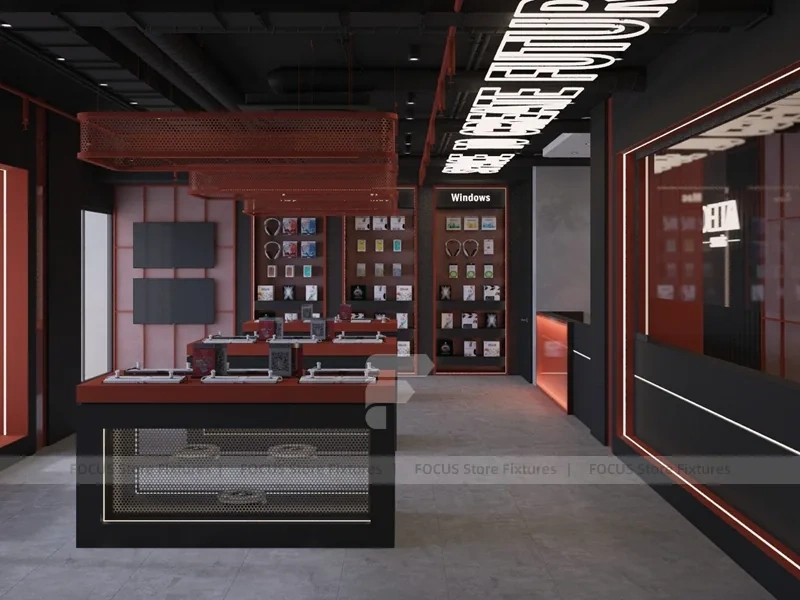 Black Red Delta Mobile Storefront Fixture