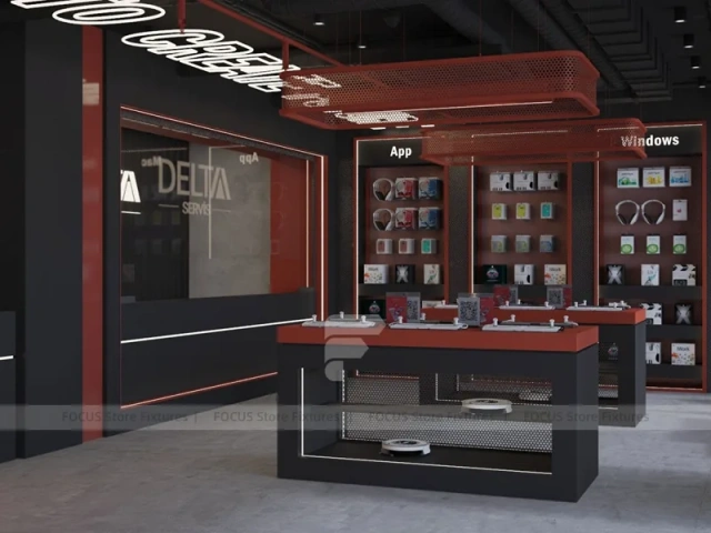 Black Red Delta Mobile Storefront Fixture