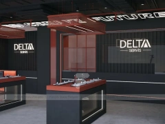 Black Red Delta Mobile Storefront Fixture