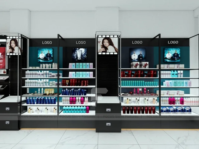 Black Skincare Display Wall with Logo Panels