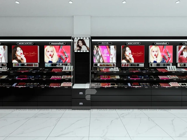 Black Skincare Display Wall with Logo Panels