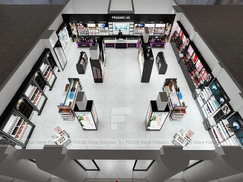 Black Skincare Display Wall with Logo Panels
