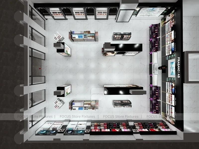 Black Skincare Display Wall with Logo Panels