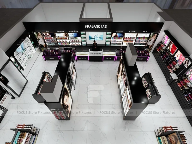Black Skincare Display Wall with Logo Panels