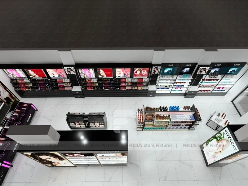 Black Skincare Display Wall with Logo Panels