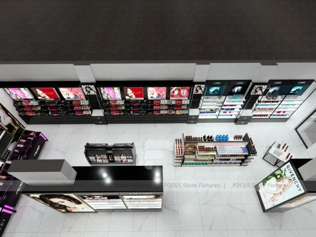 Black Skincare Display Wall with Logo Panels