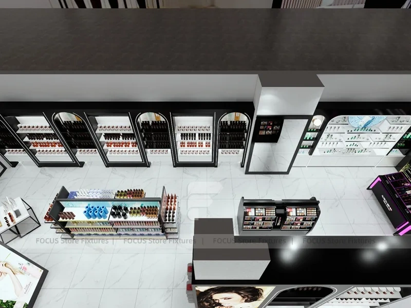 Black Skincare Display Wall with Logo Panels